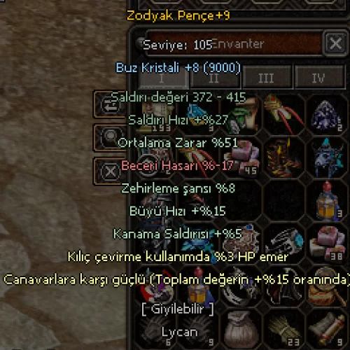  +9 Zodyak Pençesi 15 Canavar